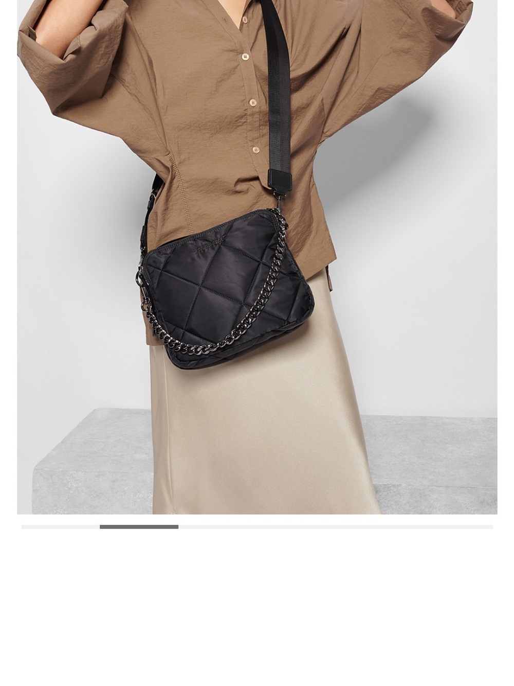 MZ Wallace Black Quilted Belt Bag with Gunmetal Chain